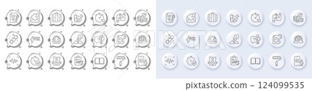 Checklist, Quickstart guide and Book line icons. White pin 3d buttons, chat bubbles icons. Pack of Paint roller, Disaster, Interview icon. Search employee, Map, Change money pictogram. Vector 124099535