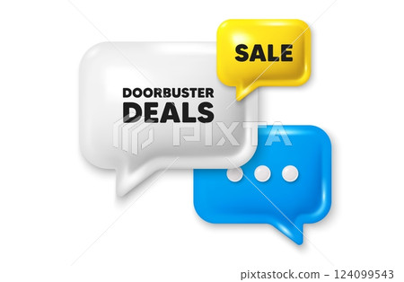 Doorbuster deals tag. Offer speech bubble 3d icon. Special offer price sign. Advertising discounts symbol. Doorbuster deals chat offer. Speech bubble sale banner. Discount balloon. Vector 124099543