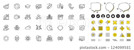 Set of Analytics graph, Qr code and Face id line icons for web app. Design elements, Social media icons. Face biometrics, Cloud communication, Bitcoin system icons. Vector Set of Analytics graph, Qr code and Face id line icons for web app. Design elements, Social media icons. Face biometrics, Cloud communication, Bitcoin system icons. Vector 124099581