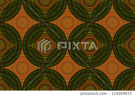 Seamless pattern of thin overlapping multiple circles in green, brown and orange 124099655