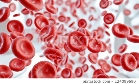 Abstract red blood cells clot isolated on white background. Scientific and medical microbiological concept. Transfer of important elements in the blood to protect the body. 3d illustration Abstract red blood cells clot isolated on white background. Scientific and medical microbiological concept. Transfer of important elements in the blood to protect the body. 3d illustration 124099690