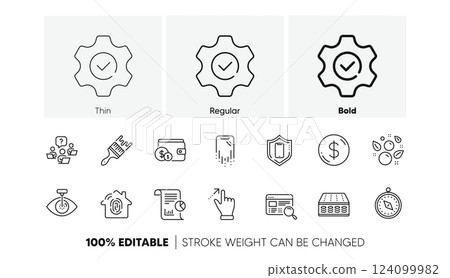 Brush, Execute and Report line icons. Pack of Fingerprint access, Dollar money, Buying accessory icon. Touchscreen gesture, Clean bubbles, Website search pictogram. Eye laser, Mattress. Vector 124099982