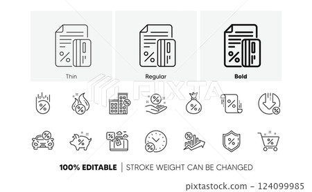 Investment, Interest rate and Percentage diagram. Loan line icons. Car leasing linear icon set. Line icons set. Vector 124099985