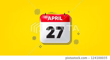 Calendar date of April 3d icon. 27th day of the month icon. Event schedule date. Meeting appointment time. 27th day of April. Calendar month date banner. Day or Monthly page. Vector 124100035