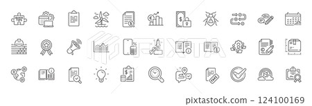 Teamwork, Megaphone and Report line icons. Pack of Survey progress, Winner ribbon, Video conference icon. Build, Facts, Lgbt pictogram. Inspect, Financial documents, Package size. Line icons. Vector 124100169