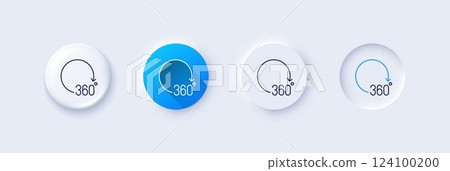 360 degrees line icon. Neumorphic, Blue gradient, 3d pin buttons. VR simulation sign. Panoramic view symbol. Line icons. Neumorphic buttons with outline signs. Vector 360 degrees line icon. Neumorphic, Blue gradient, 3d pin buttons. VR simulation sign. Panoramic view symbol. Line icons. Neumorphic buttons with outline signs. Vector 124100200