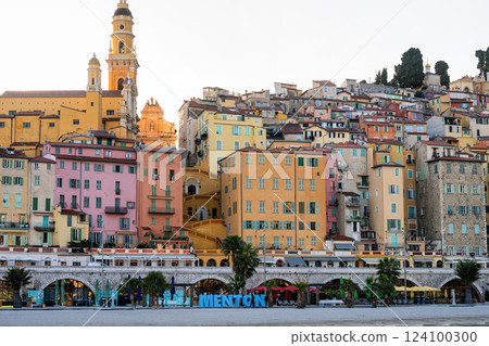 Menton village pictoresque view of old town, France Menton village pictoresque view of old town, France 124100300
