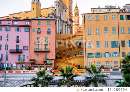 View of St Michel Basilique stairs in old town of Menton, France View of St Michel Basilique stairs in old town of Menton, France 124100304