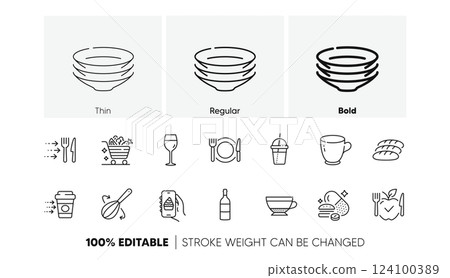 Food app, Coffee cocktail and Tea cup line icons. Pack of Overeating pills, Dry cappuccino, Vegetarian food icon. Bread, Dishes, Wine bottle pictogram. Vegetables cart, Cooking whisk. Vector Food app, Coffee cocktail and Tea cup line icons. Pack of Overeating pills, Dry cappuccino, Vegetarian food icon. Bread, Dishes, Wine bottle pictogram. Vegetables cart, Cooking whisk. Vector 124100389