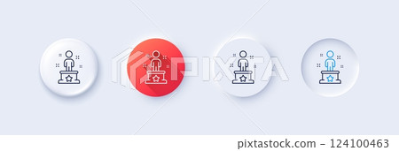 Success line icon. Neumorphic, Red gradient, 3d pin buttons. Winner podium sign. First place award symbol. Line icons. Neumorphic buttons with outline signs. Vector 124100463