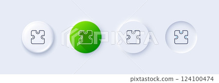 Puzzle piece line icon. Neumorphic, Green gradient, 3d pin buttons. Jigsaw game shape sign. Business strategy element. Line icons. Neumorphic buttons with outline signs. Vector Puzzle piece line icon. Neumorphic, Green gradient, 3d pin buttons. Jigsaw game shape sign. Business strategy element. Line icons. Neumorphic buttons with outline signs. Vector 124100474