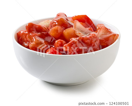 bowl of fried chicken in sweet and sour sauce 124100501