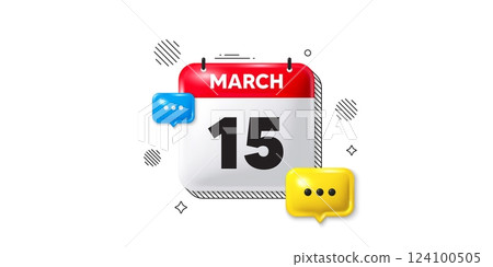 Calendar date of March 3d icon. 15th day of the month icon. Event schedule date. Meeting appointment time. 15th day of March. Calendar month date banner. Day or Monthly page. Vector 124100505