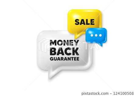 Discount speech bubble offer 3d icon. Money back guarantee tag. Promo offer sign. Advertising promotion symbol. Money back guarantee discount offer. Speech bubble sale banner. Discount balloon. Vector 124100508