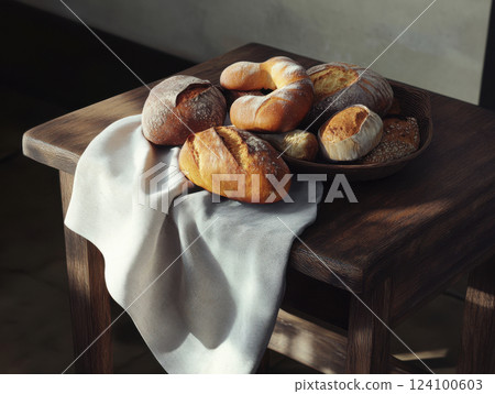various kinds of artisan bread on rustic table various kinds of artisan bread on rustic table 124100603