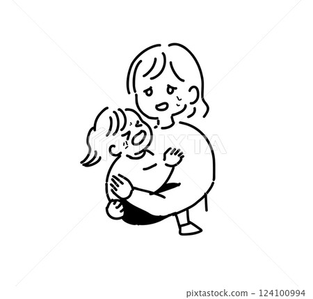 Line drawing illustration of a mother holding a crying baby Line drawing illustration of a mother holding a crying baby 124100994
