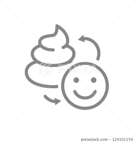 Poop with happy face line icon. Exchange of poop for emotions symbol. Vector illustration. Poop with happy face line icon. Exchange of poop for emotions symbol. Vector illustration. 124101159