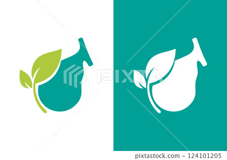 Gallbladder and leaf logo combination. Unique natural, organic logotype design template. Gallbladder and leaf logo combination. Unique natural, organic logotype design template. 124101205