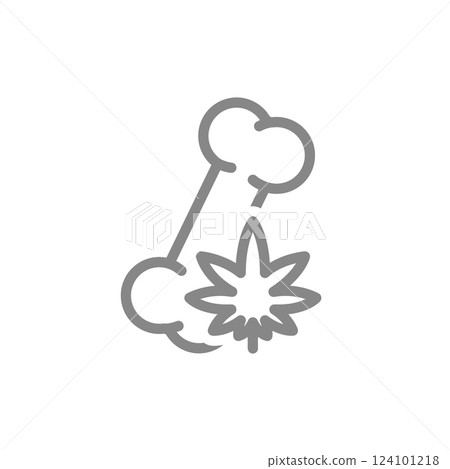 Human bone with marijuana leaf line icon. Cannabis treatment, anesthesia symbol. Vector illustration. 124101218