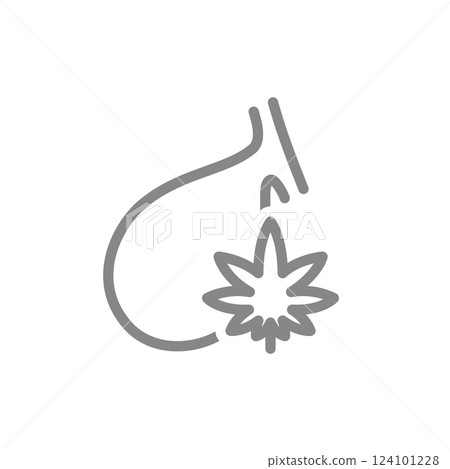 Gallbladder with marijuana leaf line icon. Cannabis treatment, anesthesia symbol. Vector illustration Gallbladder with marijuana leaf line icon. Cannabis treatment, anesthesia symbol. Vector illustration 124101228