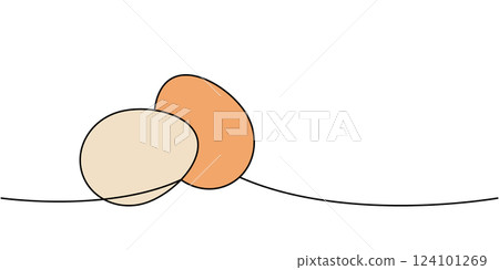 Raw eggs one line colored continuous drawing. Organic farm product. Vector illustration 124101269