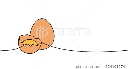 Organic chicken eggs one line colored continuous drawing. Organic farm product. Vector illustration Organic chicken eggs one line colored continuous drawing. Organic farm product. Vector illustration 124101274
