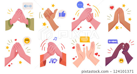 Vector illustration of a set of hand gestures, clapping and thumbs up. Vector illustration of a set of hand gestures, clapping and thumbs up. 124101371