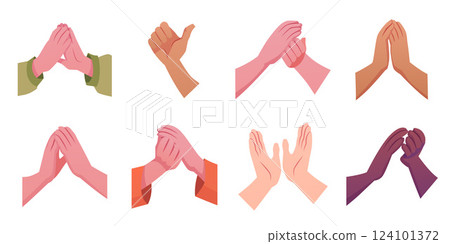 Clapping and thumbs up hands gestures vector icon set, cartoon multinational hands applauds, encouragement, appreciation Clapping and thumbs up hands gestures vector icon set, cartoon multinational hands applauds, encouragement, appreciation 124101372