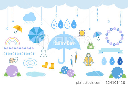 Set of colorful umbrellas and rain Set of colorful umbrellas and rain 124101418