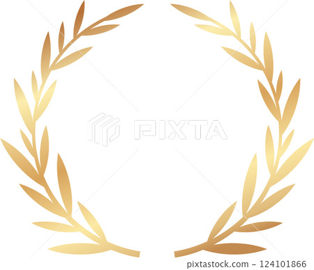Circular golden laurel wreath symbolizing success, victory, and achievement, perfect for awards, logos, and emblems representing triumph and excellence 124101866
