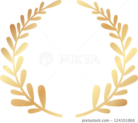 Golden laurel wreath forming a perfect circle against a clean white background, symbolizing awards, achievements, and victory, while adding an elegant touch to decorations and ceremonies 124101868