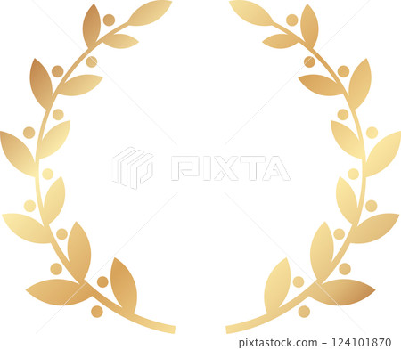 Circular golden laurel wreath symbolizing success, achievement, and victory, representing honor and glory. Ideal for awards, logos, and various decorative applications 124101870