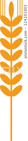 Minimalist vector illustration of a stylized wheat stalk, representing concepts like agriculture, farming, healthy food, and organic products, with a simple, bold design and vibrant orange color 124101903