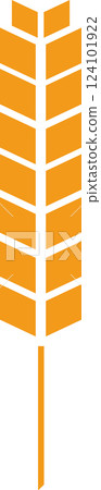 Stylized orange wheat stalk icon symbolizing agriculture and farming, representing healthy food and organic products against a clean white background Stylized orange wheat stalk icon symbolizing agriculture and farming, representing healthy food and organic products against a clean white background 124101922