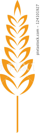 Minimalist vector illustration of an orange wheat stalk symbolizing farming, harvest, and the food industry, isolated on a white background Minimalist vector illustration of an orange wheat stalk symbolizing farming, harvest, and the food industry, isolated on a white background 124101927