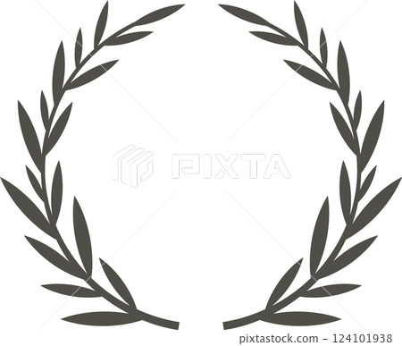 Symmetrical circular laurel wreath creating a minimalist and elegant frame, ideal for awards, logos, or decorative elements, symbolizing victory, achievement, and peace 124101938