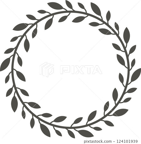 Elegant circular frame featuring a stylized laurel branch, perfect for enhancing minimalist and natural designs with a touch of sophistication and timeless beauty 124101939