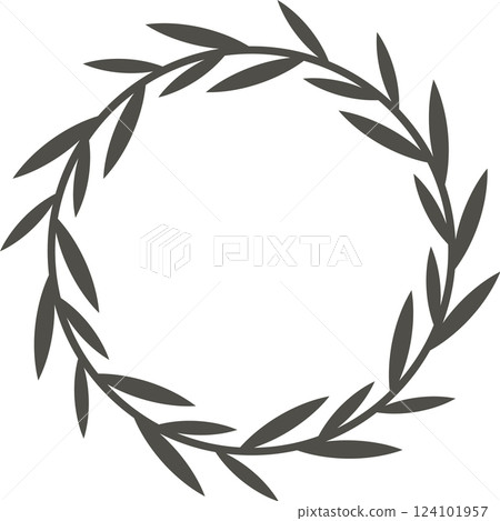 Circular laurel wreath forming a minimalist frame, ideal for elegant and natural designs, adding a touch of sophistication and symbolism to various projects 124101957