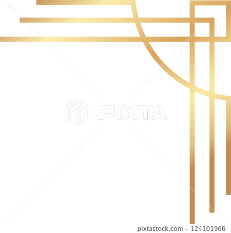 Elegant golden art deco corner ornament forming a frame, perfect for certificates, invitations, menus, or page decorations, featuring geometric lines and curves in a luxurious gold color 124101966