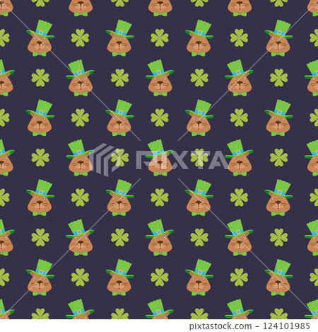 Capybara Patrick's Day Cute Cartoon Pattern, Ireland Vector 124101985