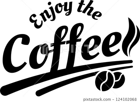 Capturing the delightful experience of enjoying coffee, featuring elegant typography, coffee beans, and steam, perfect for coffee related projects 124102068