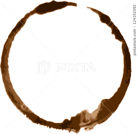 Coffee cup stain ring forming a perfect circle on a white background, ideal for concepts related to coffee, beverages, breakfast, and mornings Coffee cup stain ring forming a perfect circle on a white background, ideal for concepts related to coffee, beverages, breakfast, and mornings 124102092