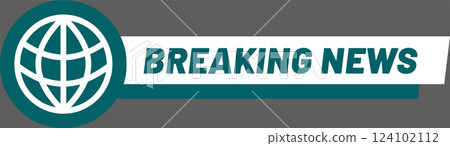 Breaking news banner with globe icon is informing people about current events and happenings worldwide, emphasizing global reach and instant updates 124102112