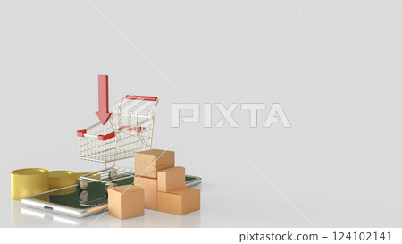 The Shopping cart on mobile for Business concept 3d Rendering. 124102141