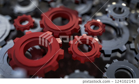 The Red gear for engineering or team work concept 3d Rendering. 124102143