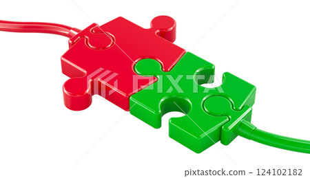 Jigsaw puzzle cable connection, 3D rendering Jigsaw puzzle cable connection, 3D rendering 124102182