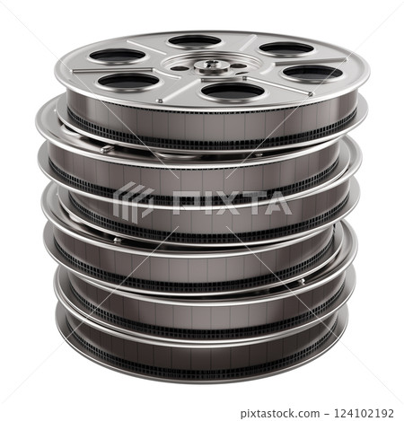 Stack of film reels, 3D rendering 124102192