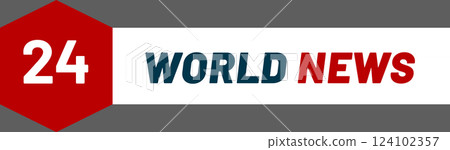 World news logo features number 24 symbolizing continuous broadcasting, providing up to date information and global coverage around the clock 124102357