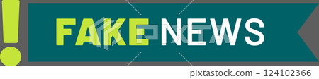 Green exclamation mark emphasizing fake news written on a teal banner with a gray background representing misinformation and disinformation Green exclamation mark emphasizing fake news written on a teal banner with a gray background representing misinformation and disinformation 124102366