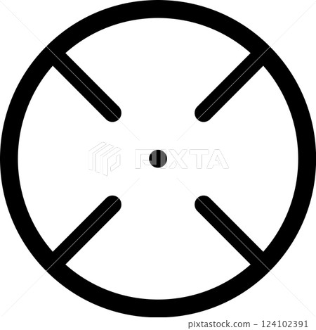 Minimalist black crosshair formed by four thick lines inside a circle, representing targeting, precision, focus, and accuracy, suitable for various applications 124102391